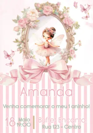Convite de Aniversário Fada Bailarina Rosa para Editar