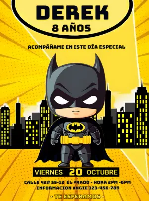 Invitación de Cumpleaños de Batman para Editar Online
