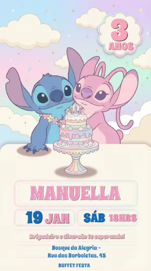 Invitación de cumpleaños Stitch – Estático – Convites Digitais Exclusivos
