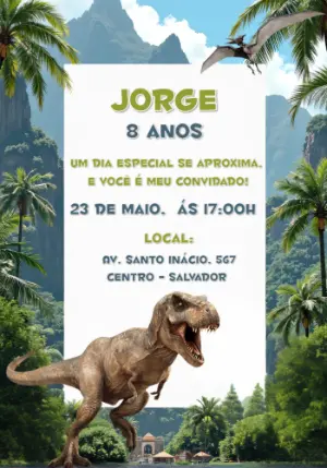 Convite de Aniversário Dinossauros Realistas para Editar Online