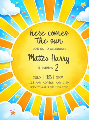 Cute Sunshine Birthday Party Invitation | Editable Template