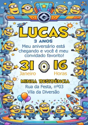Convite de Aniversário Minions Divertido para Editar