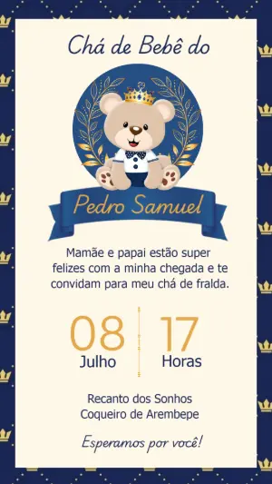 Convite Chá de Bebê Ursinho Príncipe para Editar Online