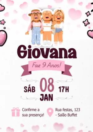 Convite de Aniversário Roblox Menina para Editar Online