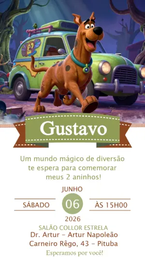 Convite de Aniversário Scooby-Doo 3D Modelo Editável