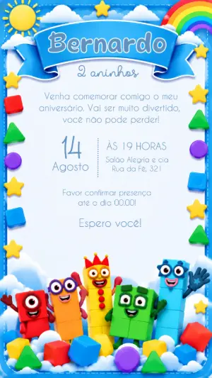 Convite de Aniversário Numberblocks Editável Online