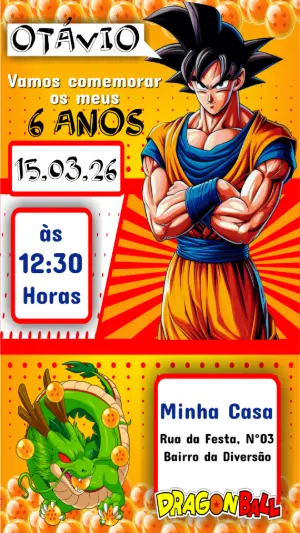 Convite de Aniversário Dragon Ball Z com Goku para Editar