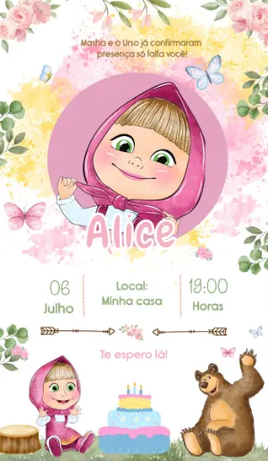 Convite Aniversário Masha e o Urso para Editar Online