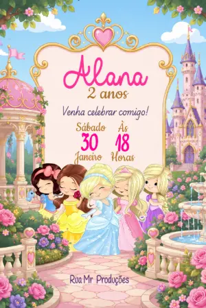 Invitación de cumpleaños Princesas – Estático – Convite MR Produções 