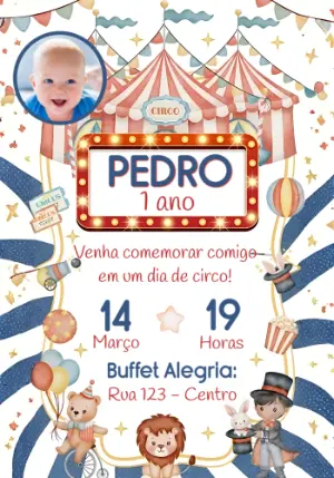 Convite de Aniversário Circo Infantil Aquarela para Editar