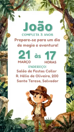 Convite Infantil Explorador Aquarela Editável