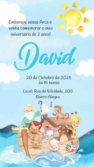 Convite Animado Aniversário Arca de Noé para Editar Online