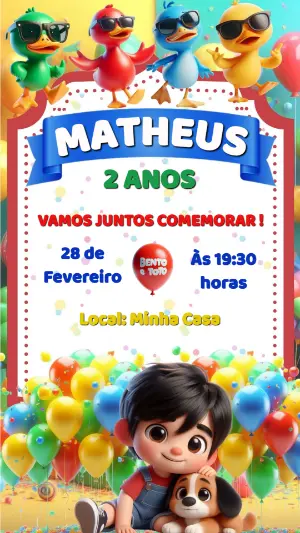 Convite de Aniversário Bento e Totó para Editar Online