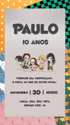 Convite de Aniversário Demon Slayer Chibi para Editar Online