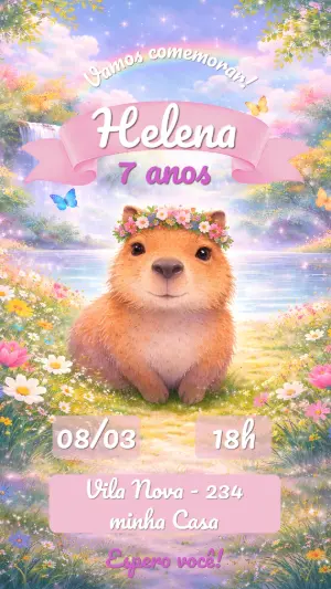 Convite de Aniversário Capivara Fofa Editável