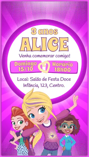 Convite de Aniversário Polly Pocket Rosa e Roxo para Editar