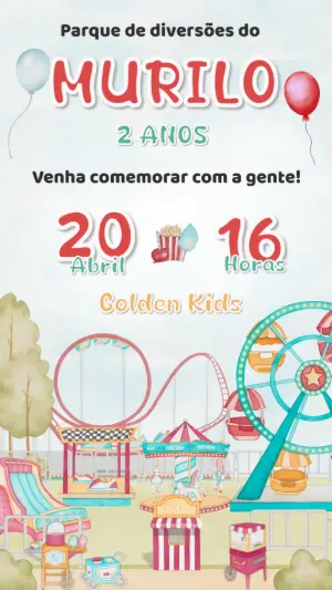 Convite de Aniversário Parque de Diversões para Editar Online