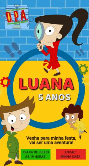 Convite de Aniversário DPA Editável com Detetives
