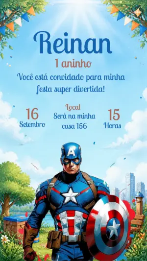 Convite de Aniversário Capitão América Editável