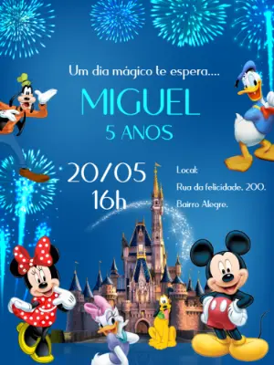 Convite de Aniversário Turma do Mickey para Editar Online