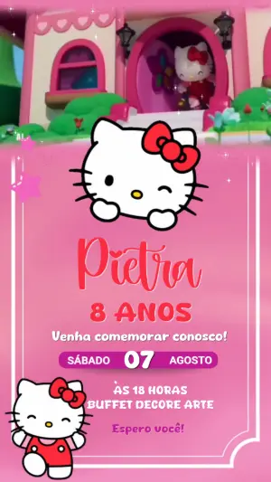Convite Animado de Aniversário Hello Kitty Rosa para Editar