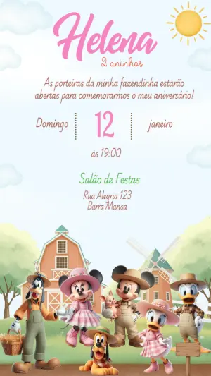 Convite de Aniversário Fazendinha do Mickey Editável