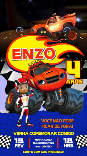 Convite Animado Aniversário Blaze Carros Monstro para Editar