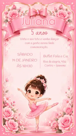 Convite de Aniversário Bailarina para Editar