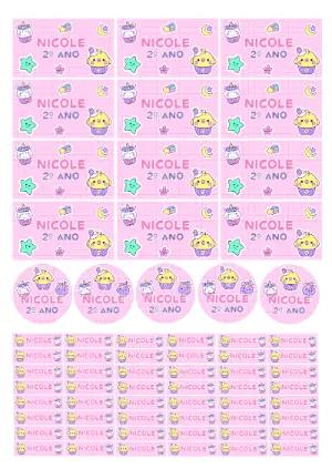 Kit Etiqueta Escolar Unicórnio e Cupcake para Editar e Imprimir