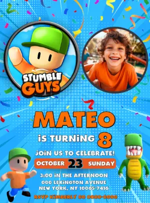 Editable Stumble Guys Birthday Invitation Template