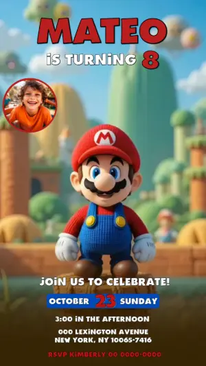 Animated Super Mario Birthday Video Invitation with Photo
