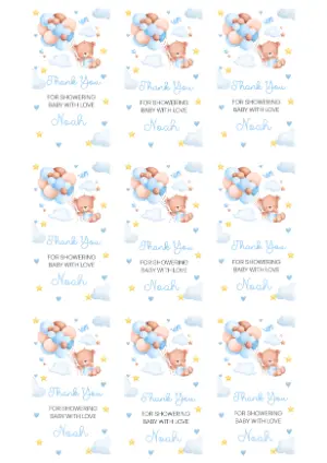 Blue Teddy Bear Baby Shower Thank You Tag Editable Template