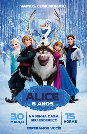 Convite Digital Aniversário Infantil Tema Frozen para Editar