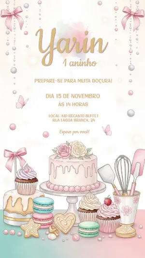 Convite Aniversário Confeitaria Editável Online