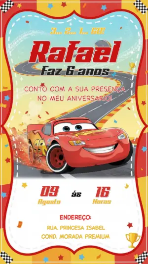 Convite Digital Carros do Relâmpago McQueen Editável