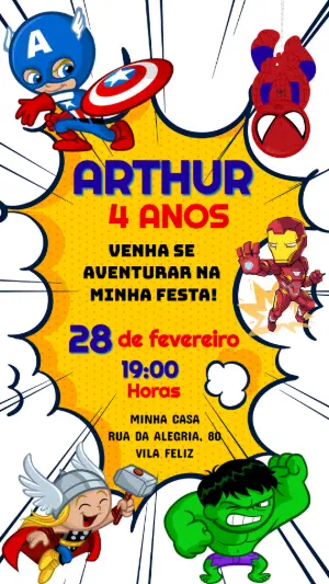 Convite de Aniversário Vingadores Baby para Editar Online