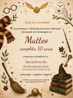 Convite de Aniversário Harry Potter Editável