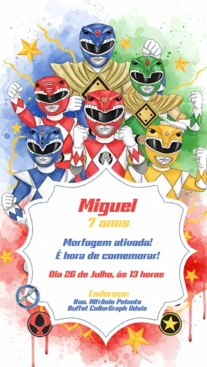 Convite de Aniversário Power Rangers para Editar Online