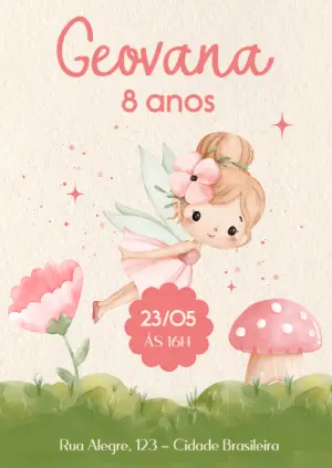 Convite Aniversário Infantil Fada Aquarela para Editar