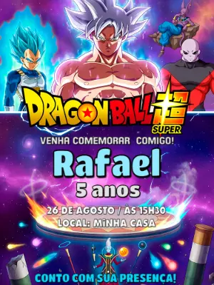Convite de Aniversário Dragon Ball Super Editável com Goku