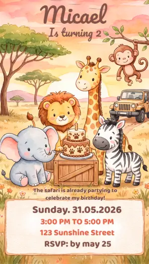 Editable Baby Safari Birthday Invitation Template