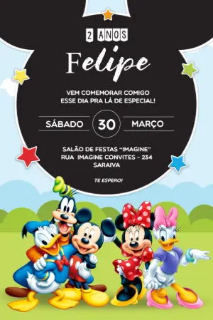 Convite de Aniversário Turma do Mickey Colorido para Editar
