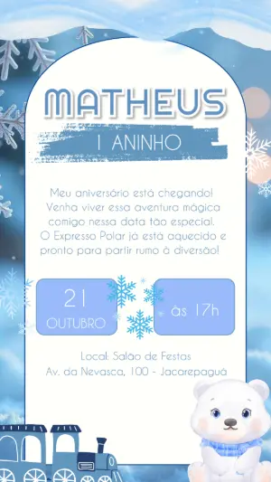 Convite Aniversário Urso Polar no Trem para Editar Online
