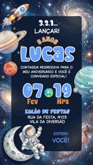 Convite de Aniversário Astronauta Espacial para Editar