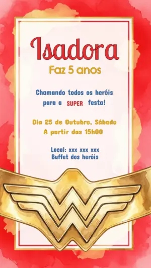 Convite Aniversário Mulher Maravilha para Editar Online