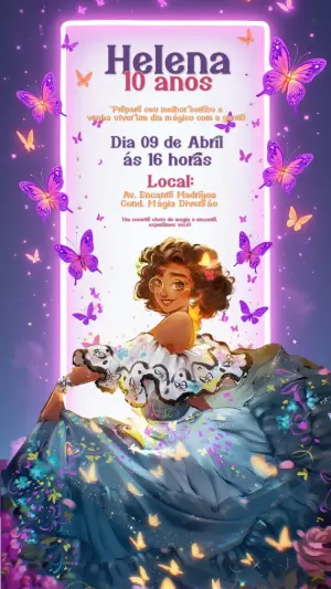 Convite de Aniversário Encanto com Borboletas para Editar
