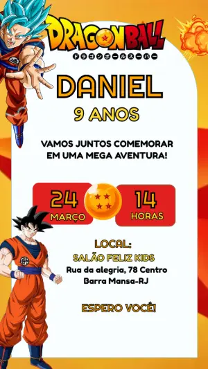 Convite de Aniversário Dragon Ball Super Editável para Menino