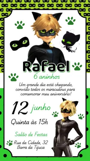 Convite de Aniversário Cat Noir para Editar Online