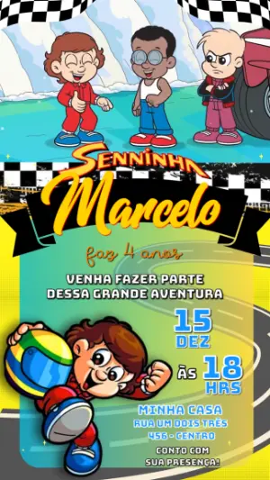 Convite Animado Aniversário Senninha Corrida para Editar