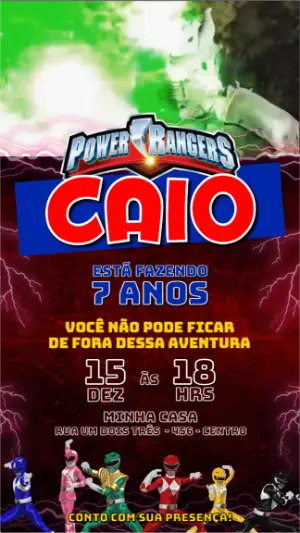 Convite Animado Power Rangers para Editar e Enviar